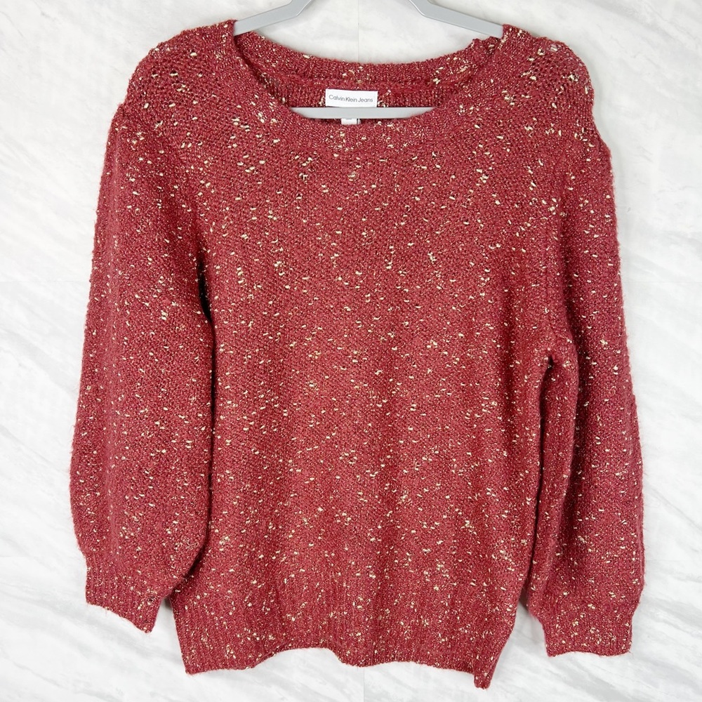 Calvin Klein Chunky Knit Sparkle Crop Sweater Large NEW
